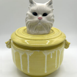 Persian Cat Vessel, White & Yellow